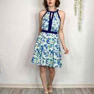 ADELYN RAE floral dress fit & flare halter neckline back cutouts fairycore 2329